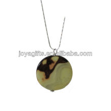 Vente en gros ronde en tranche en agate avec collier en argent